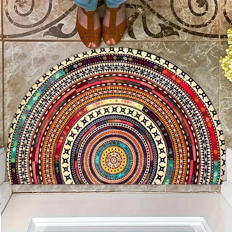 Boho rohožka ve tvaru půlměsíce – stylová ochrana vstupu