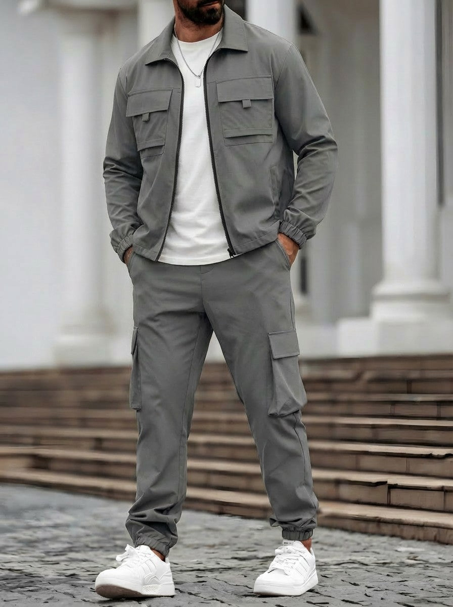 Set giacca tattica e pantaloni cargo da uomo