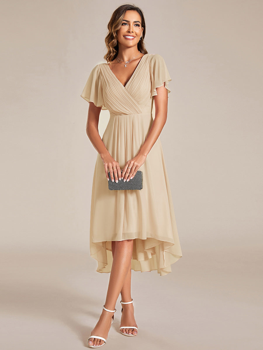 Elegant V-Neck Flowy Wedding Guest Dress