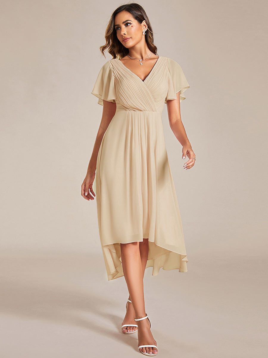 Elegant V-Neck Flowy Wedding Guest Dress