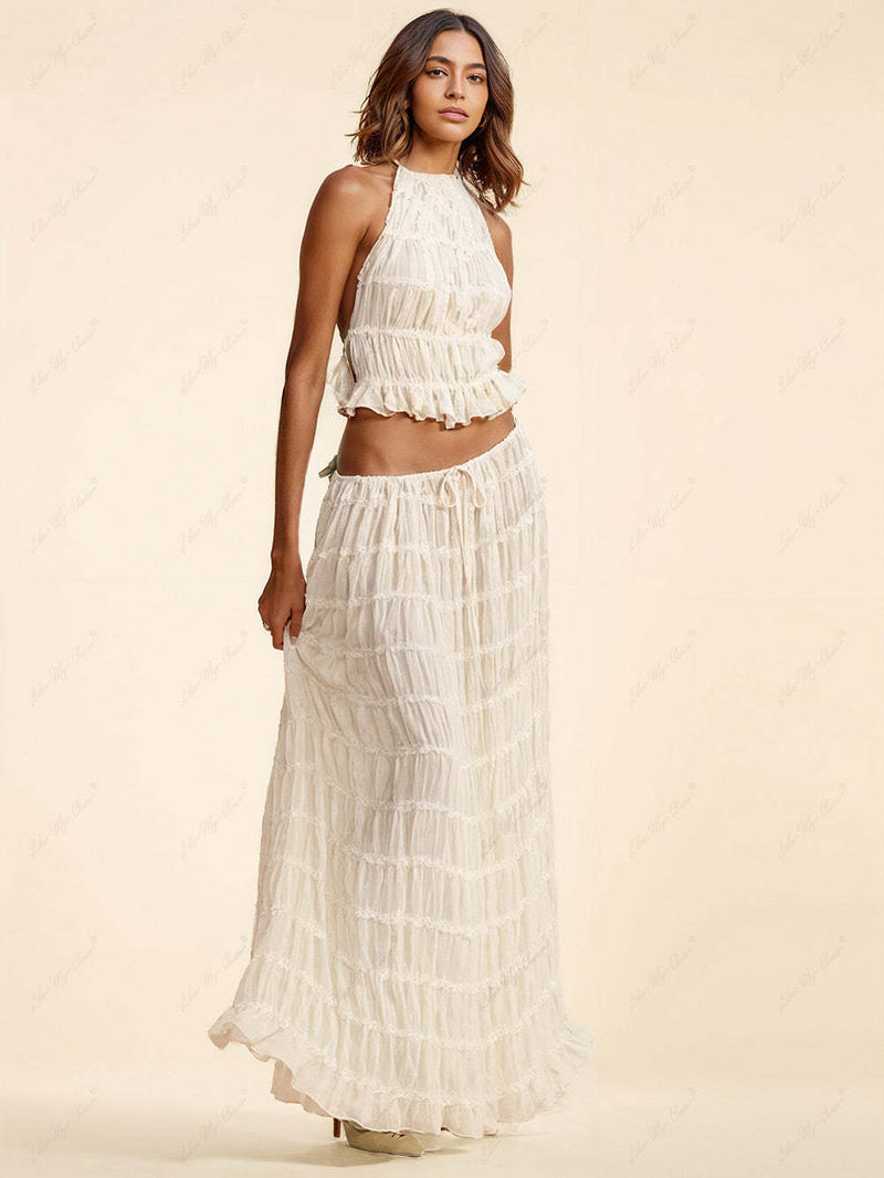 The Eliza Pleated Maxi Skirt – Tiered Design with Adjustable Waist