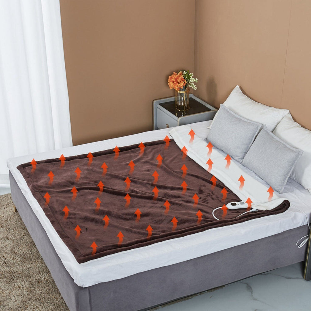 NOUVEAU RICHE Elektrische beheizte Flanelldecke – Weiche Heizdecke mit 6 Wärmestufen, Timer 1–8 h & Abschaltautomatik – CozyHeat