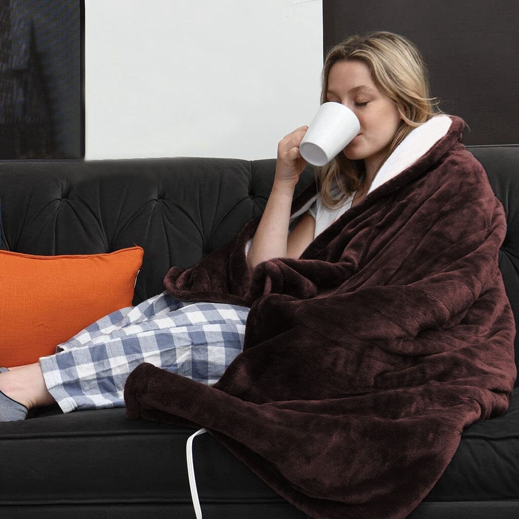 NOUVEAU RICHE Elektrische beheizte Flanelldecke – Weiche Heizdecke mit 6 Wärmestufen, Timer 1–8 h & Abschaltautomatik – CozyHeat