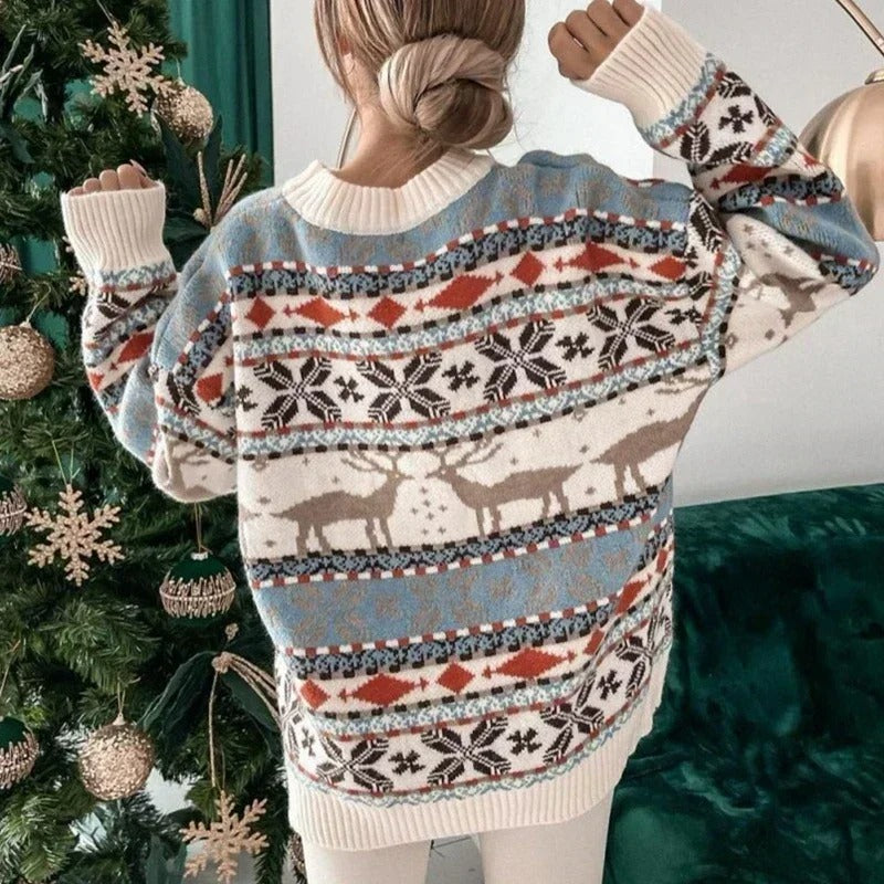 Women's Oversized Christmas Sweater – Y2K Nordic Geometric Pattern Chunky Knit Pullover