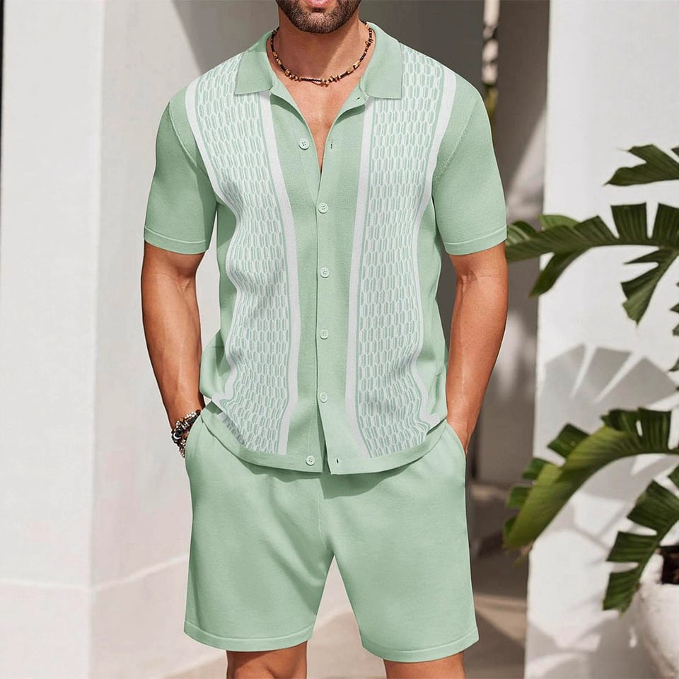 Completo estivo da uomo in due pezzi con camicia a maniche corte e pantaloncini