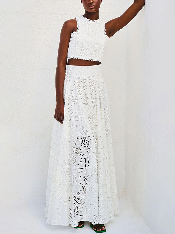 Top donna senza maniche in pizzo ricamato – Stile con ritagli per estate e feste