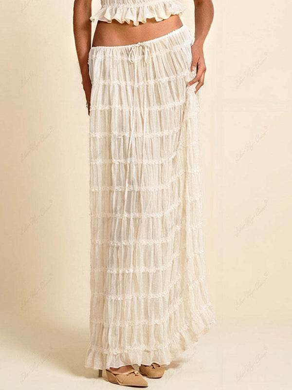 The Eliza Pleated Maxi Skirt – Tiered Design with Adjustable Waist