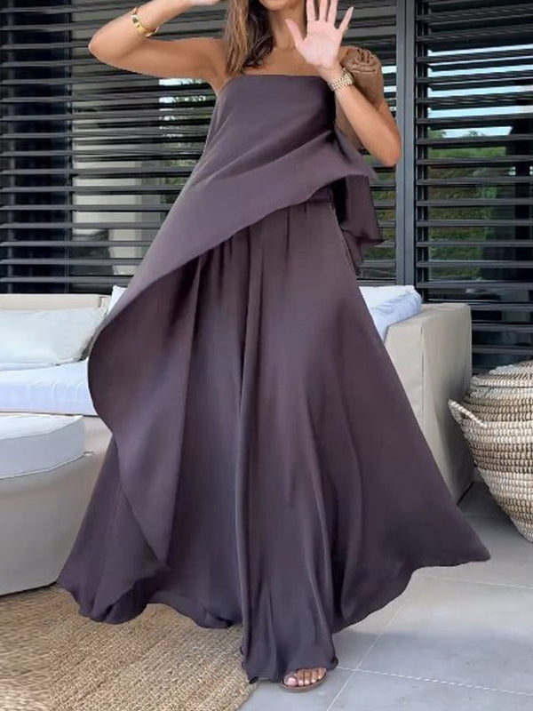 Women’s Sleeveless Bandeau Top & Maxi Skirt Set – Elegant Two-Piece for Summer & Holidays
