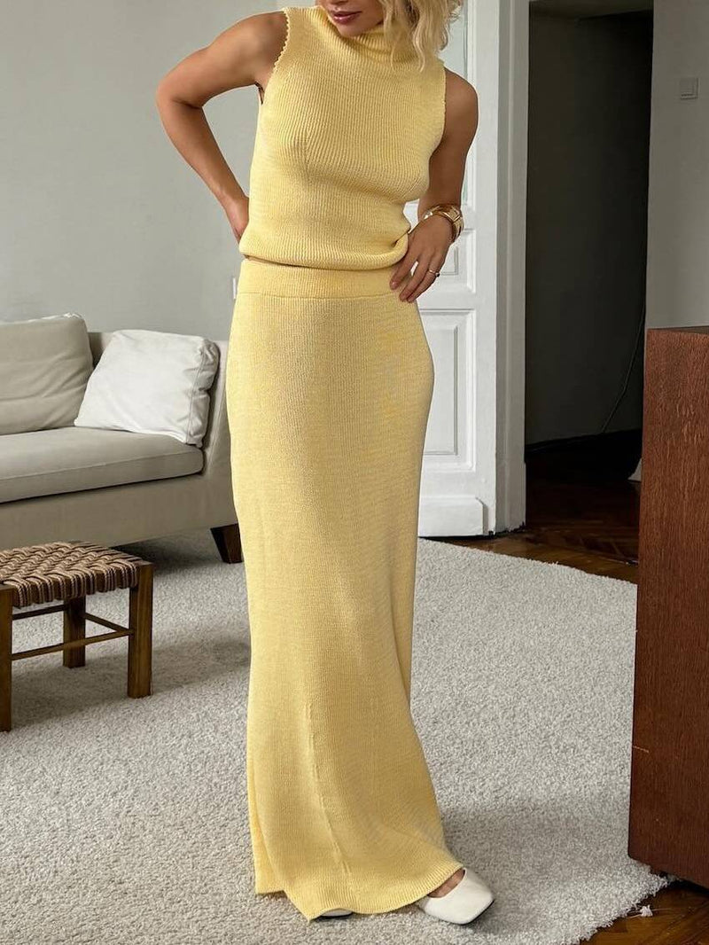 Women’s Turtleneck Vest & Long Skirt Set | Soft Knit Two-Piece for Everyday & Holiday Wear