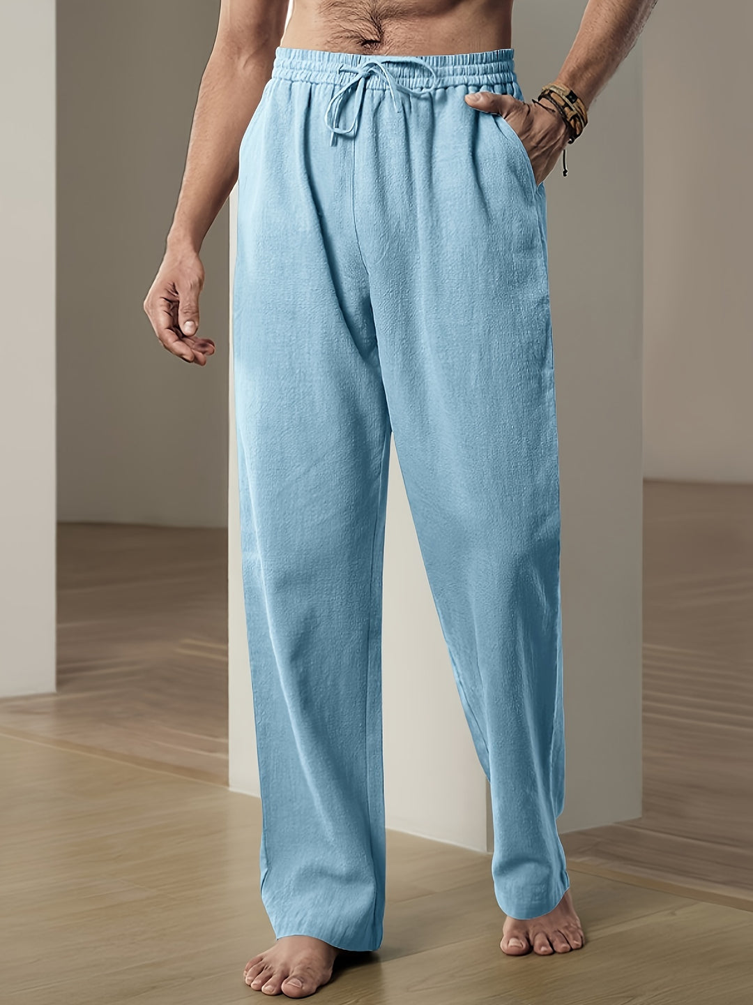 Pantaloni estivi da uomo in lino – vestibilità comoda con coulisse elastica