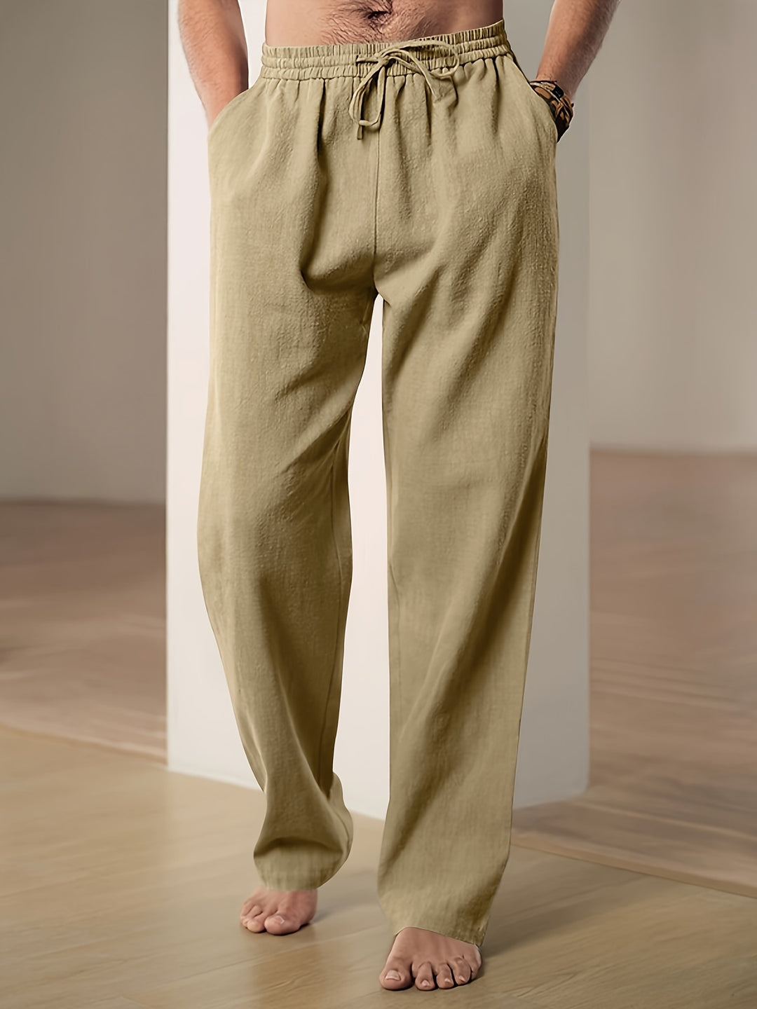 Pantaloni estivi da uomo in lino – vestibilità comoda con coulisse elastica