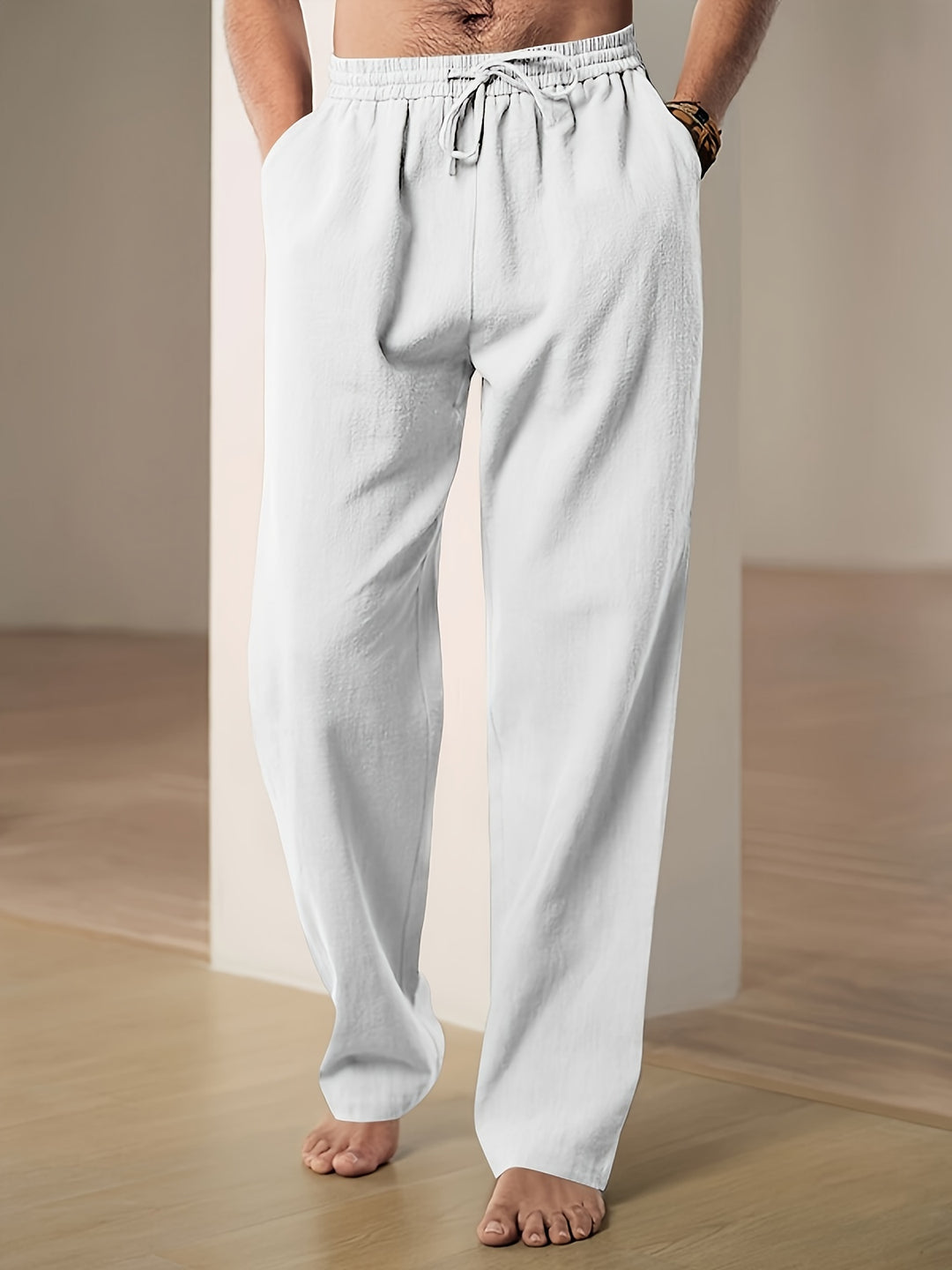 Pantaloni estivi da uomo in lino – vestibilità comoda con coulisse elastica