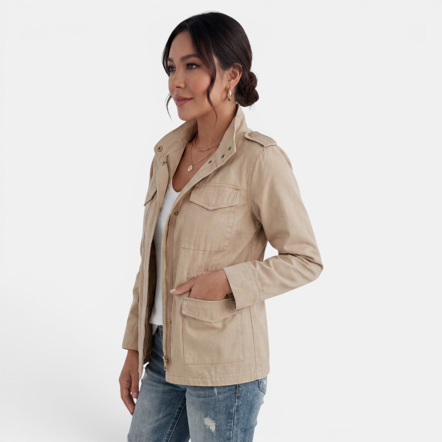 Women's Casual Transitional Jacket with Zipper