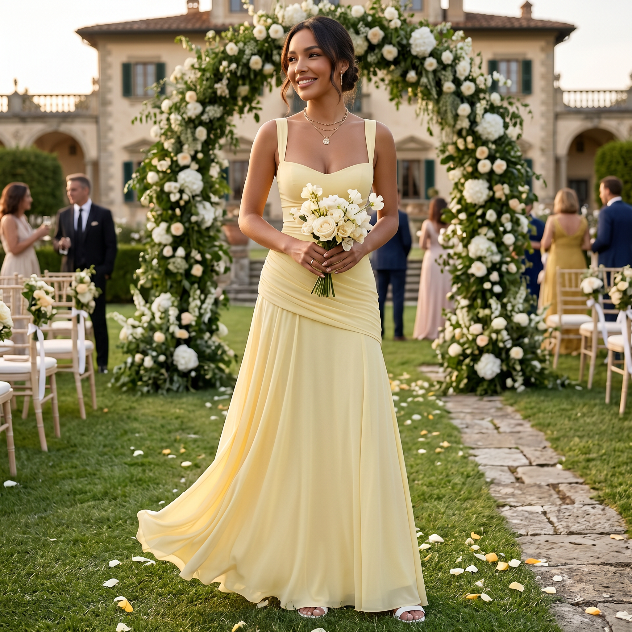 Elegant Yellow Maxi Dress for Weddings and Events