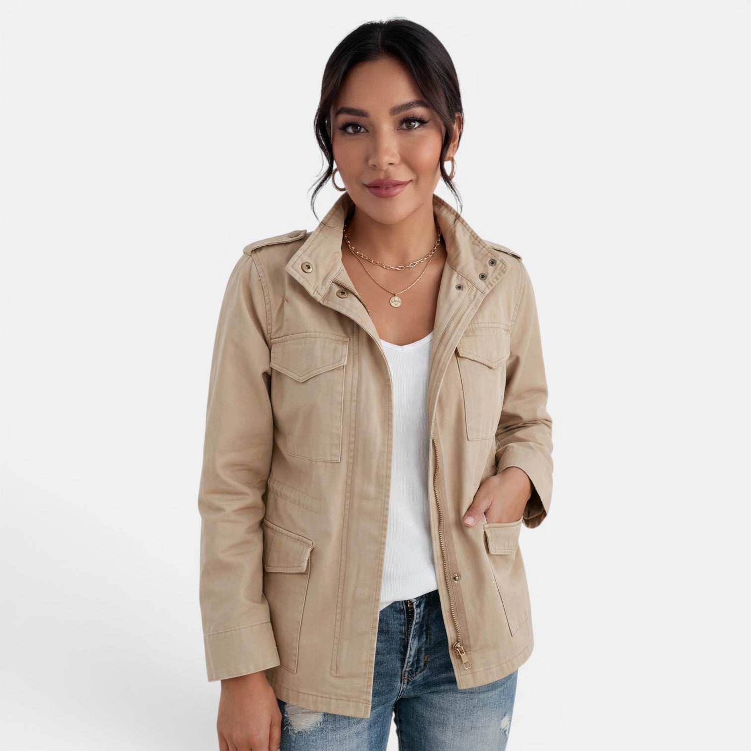 Women's Casual Transitional Jacket with Zipper