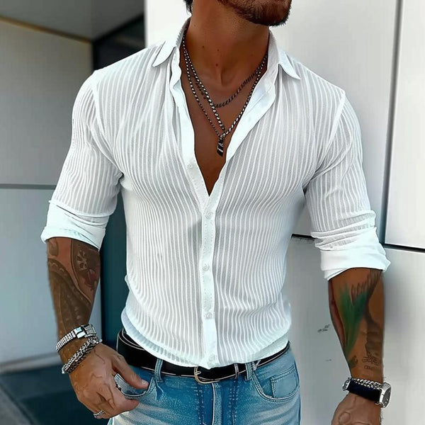 Men’s Striped Long Sleeve Shirt | Smart Lapel Collar