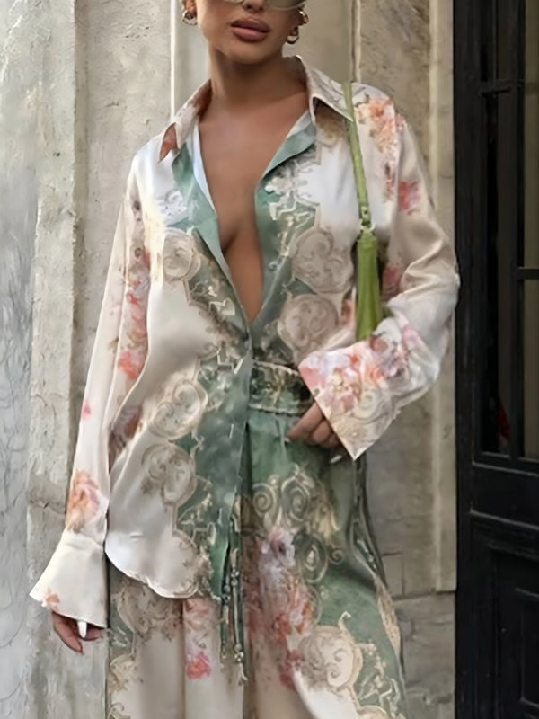 Women’s Floral Oversized Blouse | Long Sleeve Button-Up Shirt for Casual to Evening Wear