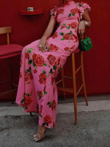 The Amelia Rose Floral Maxi Dress – Tiered Flare Sleeves & Stretch Fit