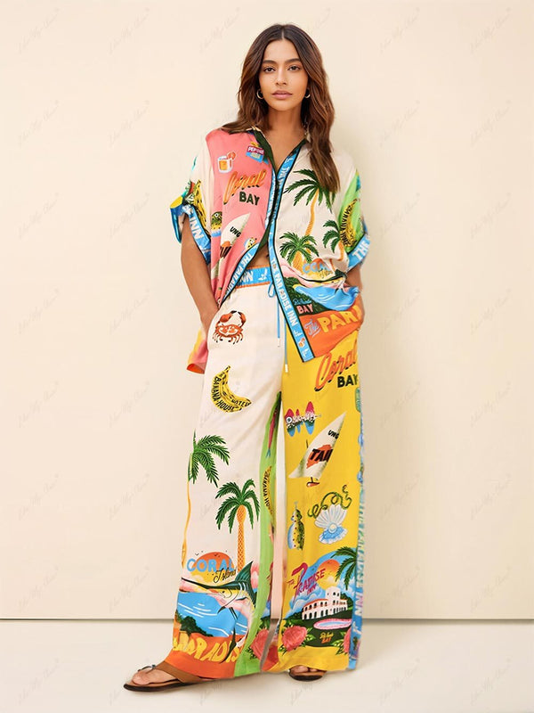 Women’s Printed Short Sleeve Blouse – Pointed Collar Summer Top