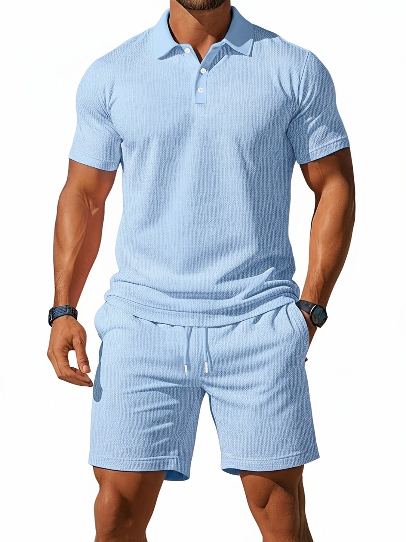 Heren Polo en Korte Broek Set met Polokraag en Trekkoord