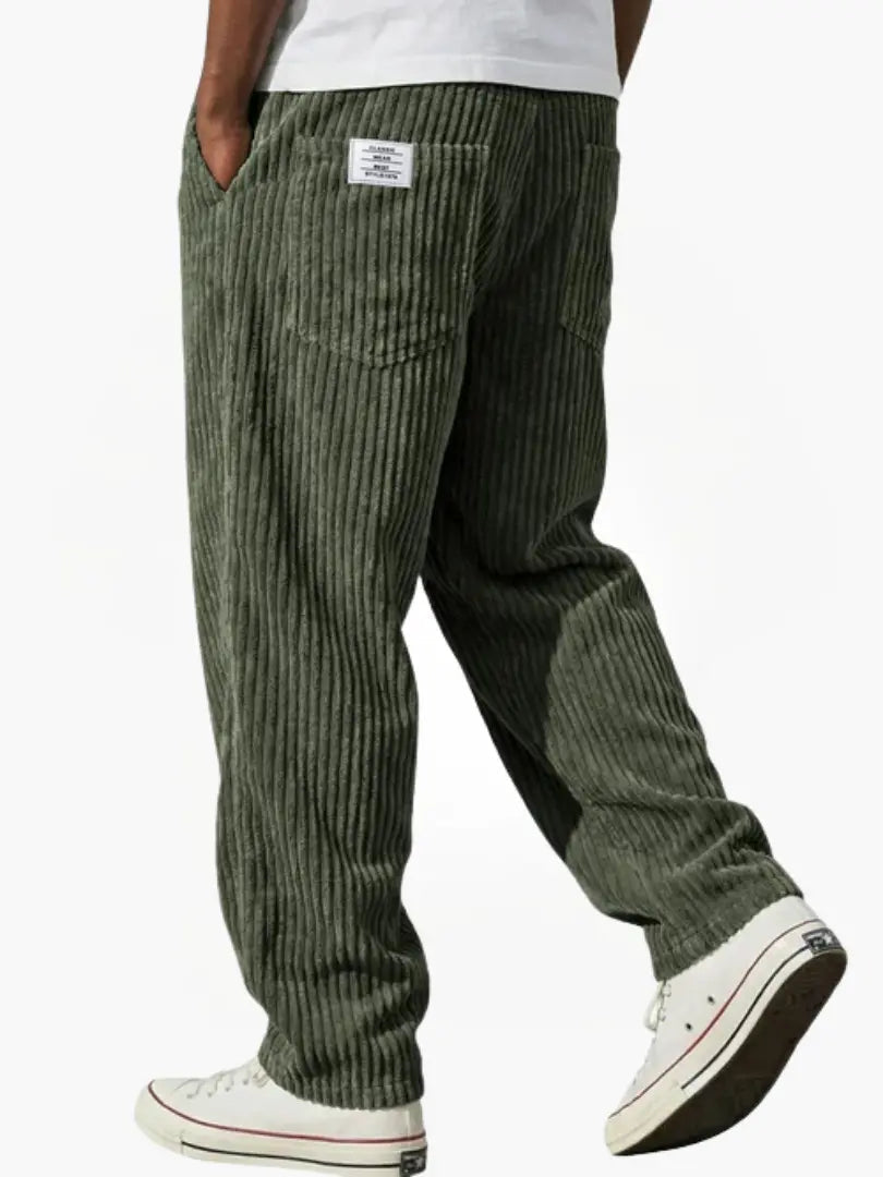 Heren Ribbroek met Elastische Tailleband en Steekzakken Groen