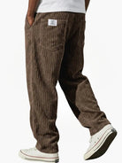 Heren Ribbroek met Elastische Tailleband en Steekzakken Bruin