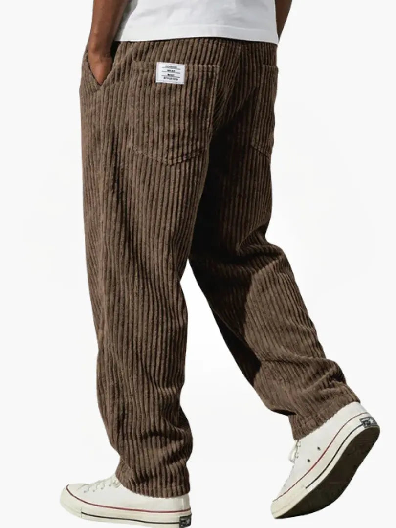 Heren Ribbroek met Elastische Tailleband en Steekzakken Bruin