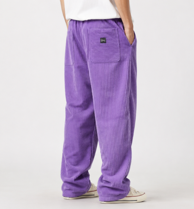 Heren Ribbroek met Elastische Tailleband en Steekzakken Paars