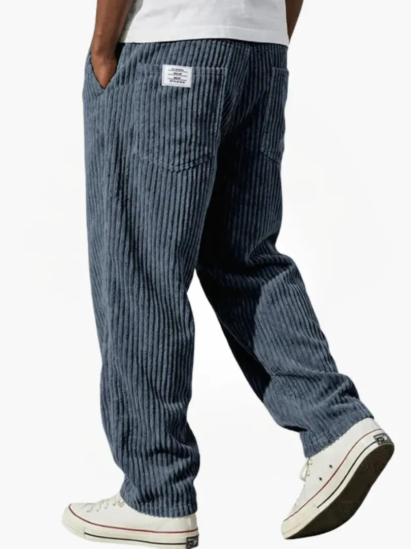 Heren Ribbroek met Elastische Tailleband en Steekzakken Blauw