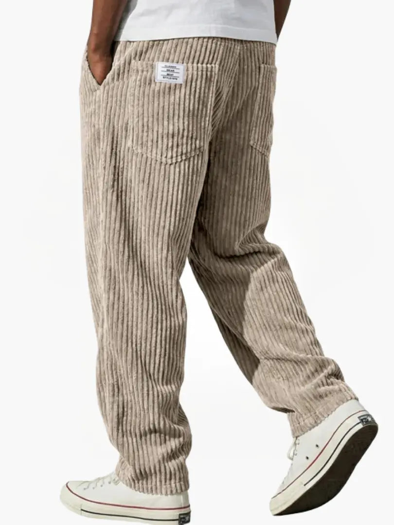 Heren Ribbroek met Elastische Tailleband en Steekzakken Khaki