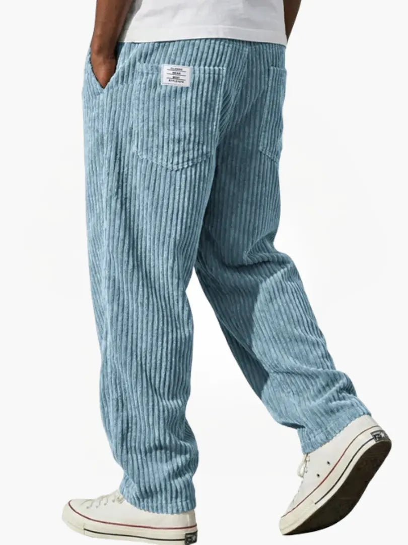 Heren Ribbroek met Elastische Tailleband en Steekzakken Lichtblauw
