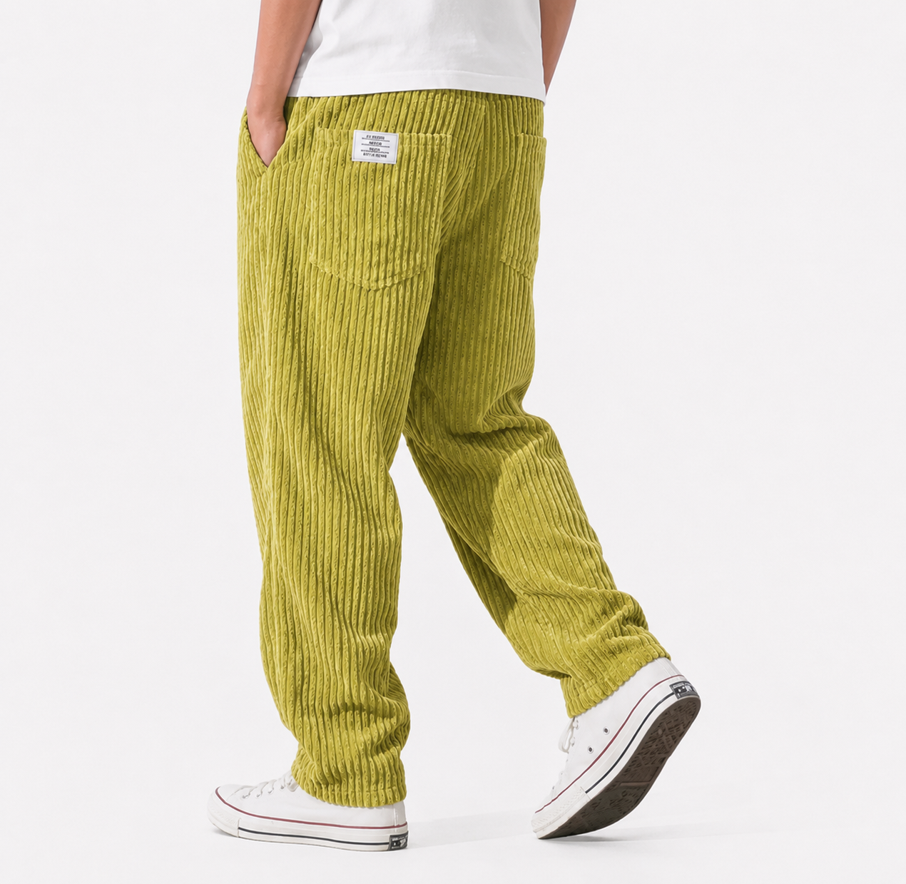 Heren Ribbroek met Elastische Tailleband en Steekzakken Lichtgroen