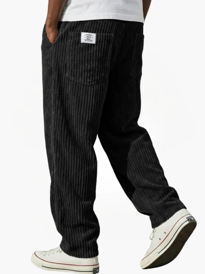 Heren Ribbroek met Elastische Tailleband en Steekzakken Zwart