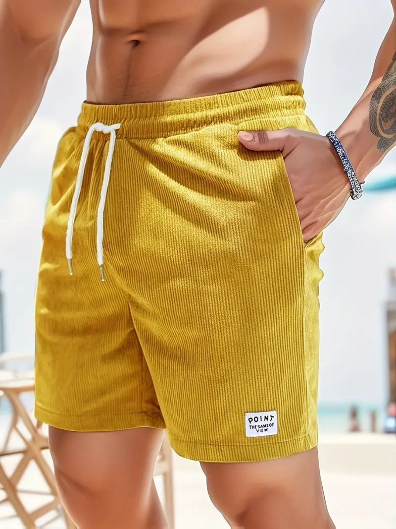 Heren Shorts met Elastische Taille, Trekkoord en Zijzakken Geel