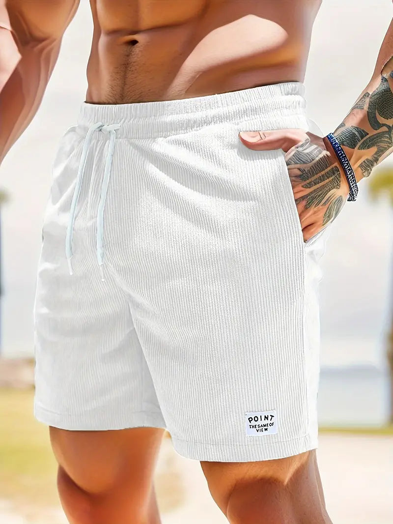Heren Shorts met Elastische Taille, Trekkoord en Zijzakken Wit