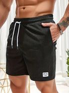 Heren Shorts met Elastische Taille, Trekkoord en Zijzakken Zwart