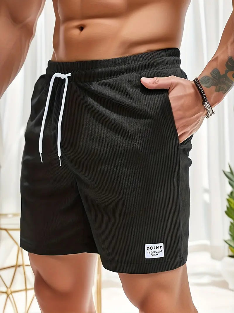 Heren Shorts met Elastische Taille, Trekkoord en Zijzakken Zwart