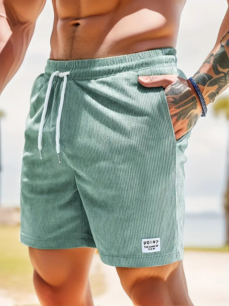 Heren Shorts met Elastische Taille, Trekkoord en Zijzakken Lichtblauw