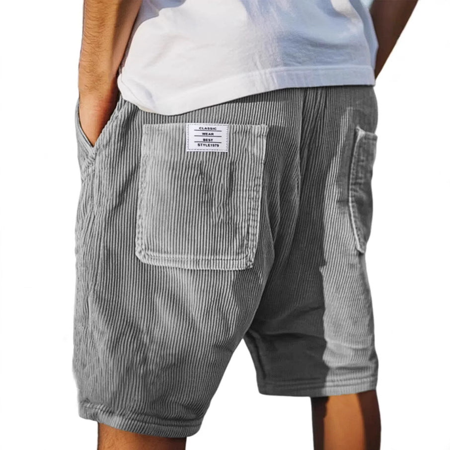 Heren Shorts met Ribbeltextuur en Opgestikte Zakken Grijs