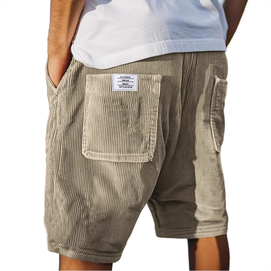 Heren Shorts met Ribbeltextuur en Opgestikte Zakken Khaki