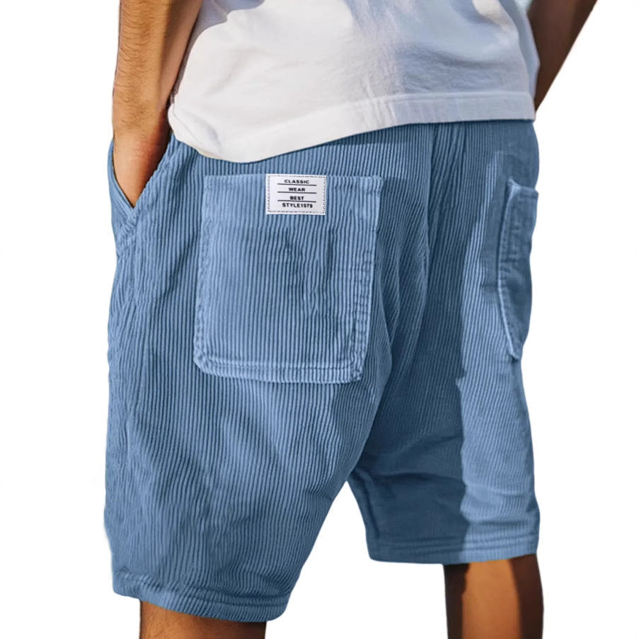 Heren Shorts met Ribbeltextuur en Opgestikte Zakken Blauw