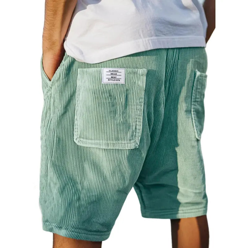 Heren Shorts met Ribbeltextuur en Opgestikte Zakken Groen