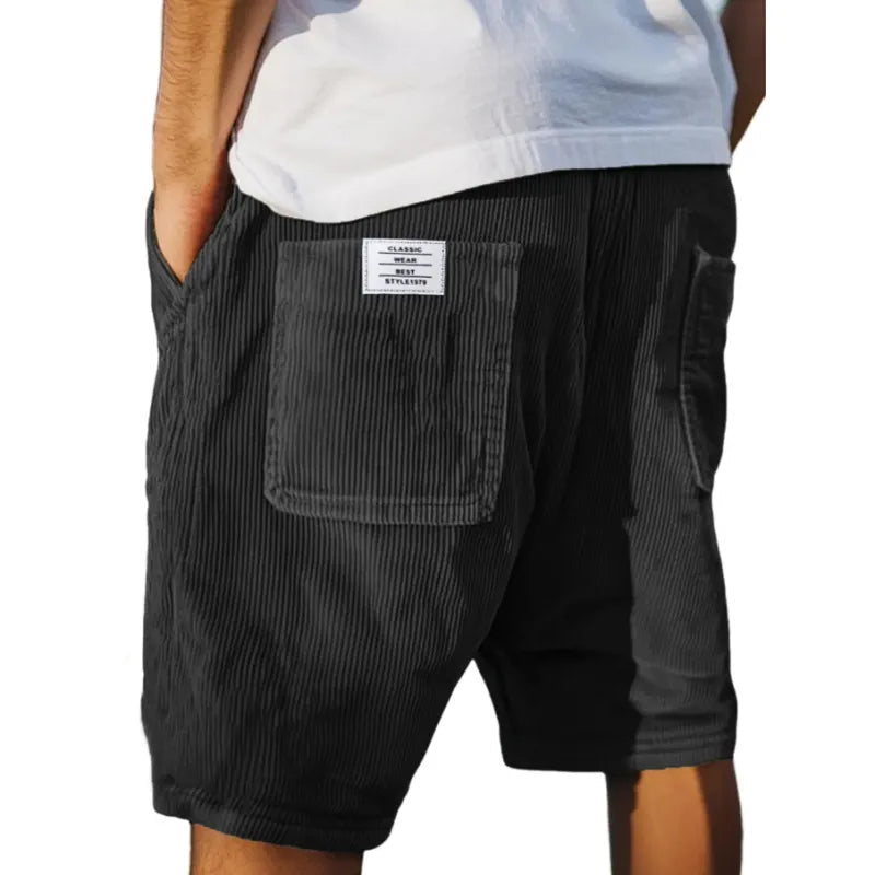 Heren Shorts met Ribbeltextuur en Opgestikte Zakken Zwart