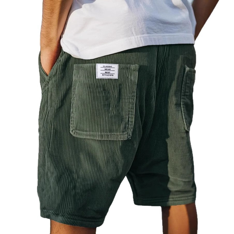 Heren Shorts met Ribbeltextuur en Opgestikte Zakken Donkergroen