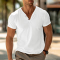 Heren T-shirt met Korte Mouwen en V-hals Henley Wit