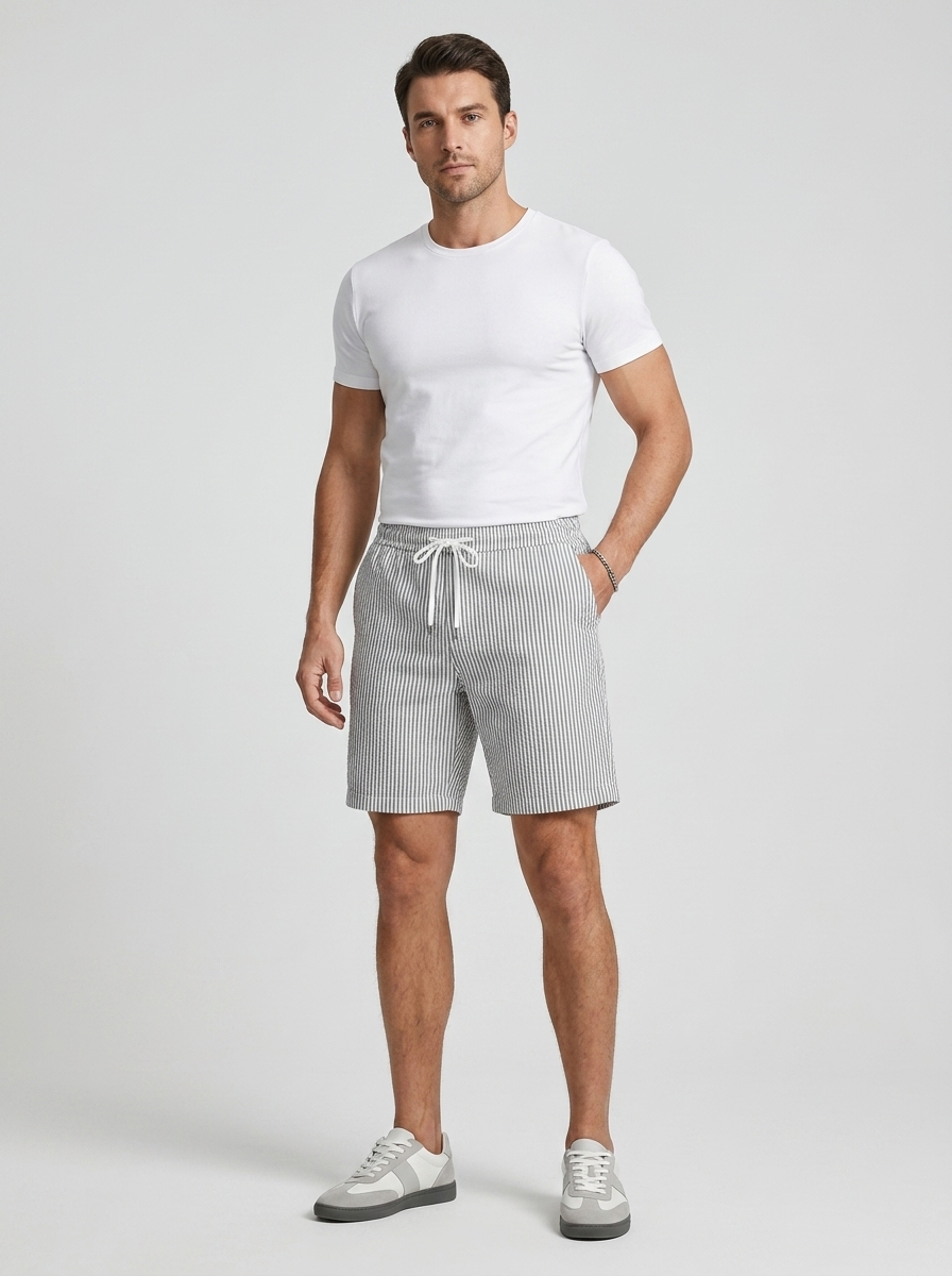 Pantaloncini casual da uomo a righe con vita regolabile con coulisse