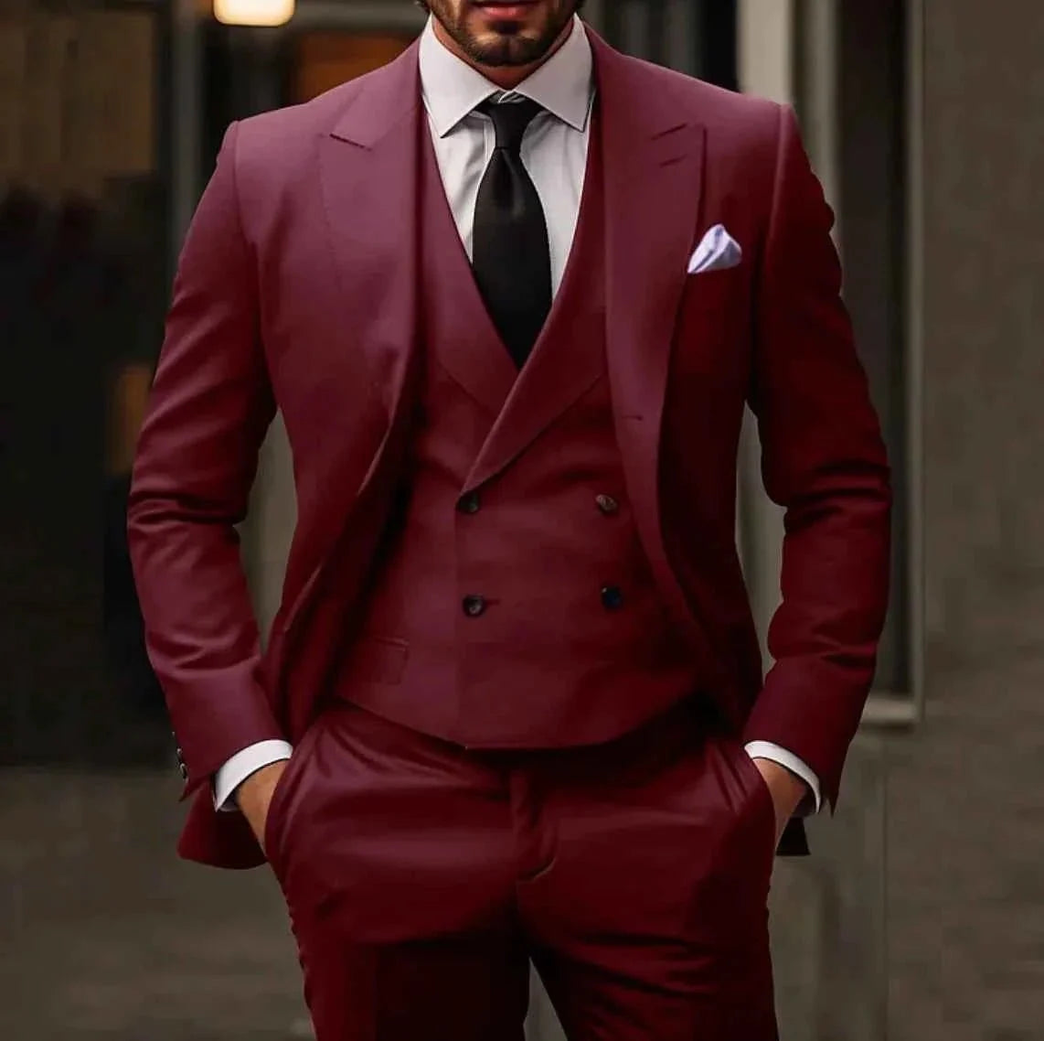 Herren Anzug Komplett Set - Cecile LavelleBurgunderrot