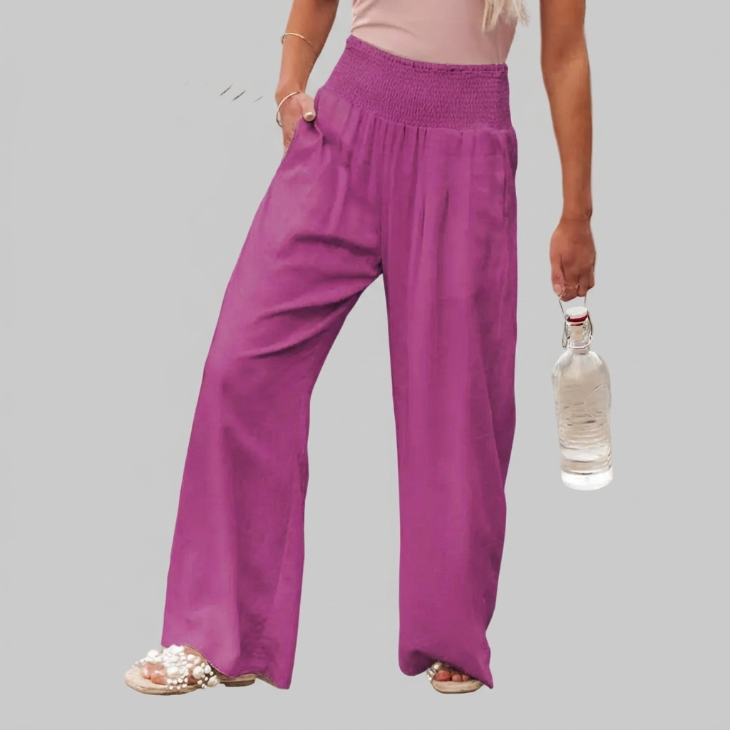 Women's High-Waisted Stretch Linen Trousers
