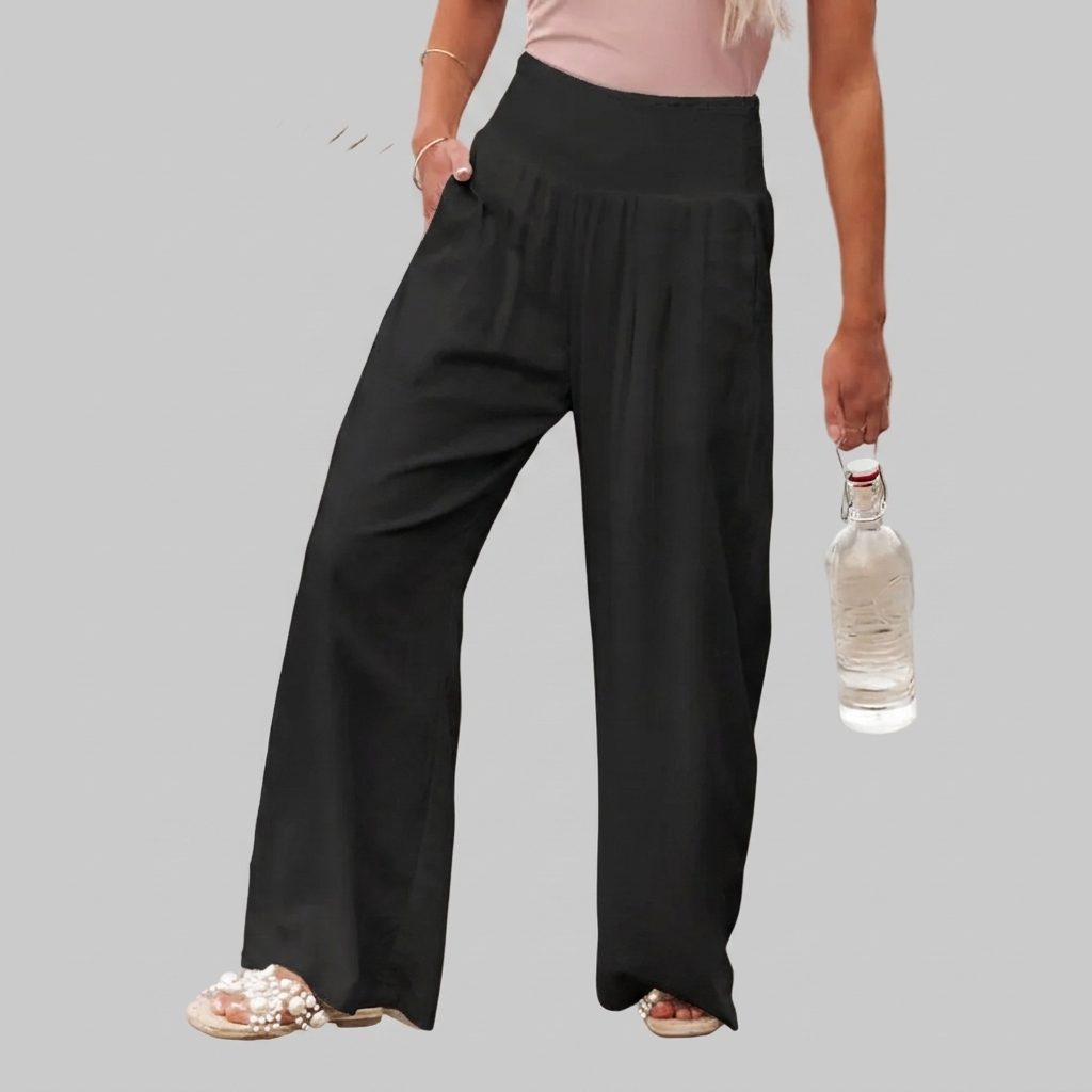 Women's High-Waisted Stretch Linen Trousers