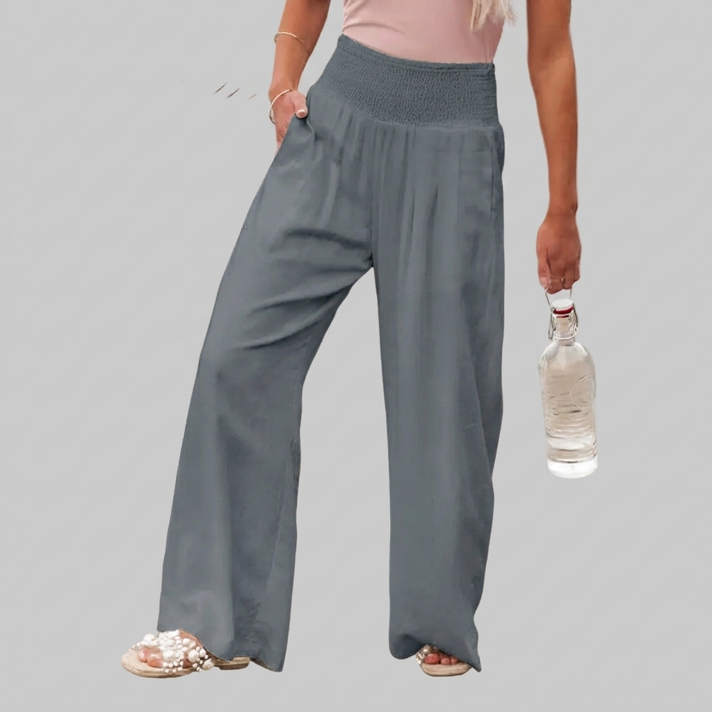 Women's High-Waisted Stretch Linen Trousers
